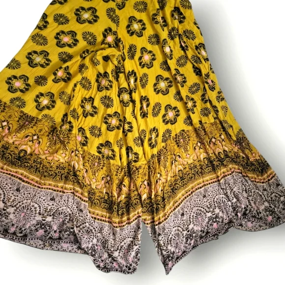 Free People Maribelle Cut-Out Jumpsuit Size Medium Yellow Bohemian Paisley - Picture 5 of 12